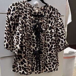 Monteau Leopard Print Blouse with Black Accents